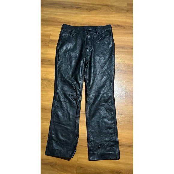 Brandon Thomas Pants - Womens Brandon Thomas Motorcycle Straight Leg Black 100% Leather Pants